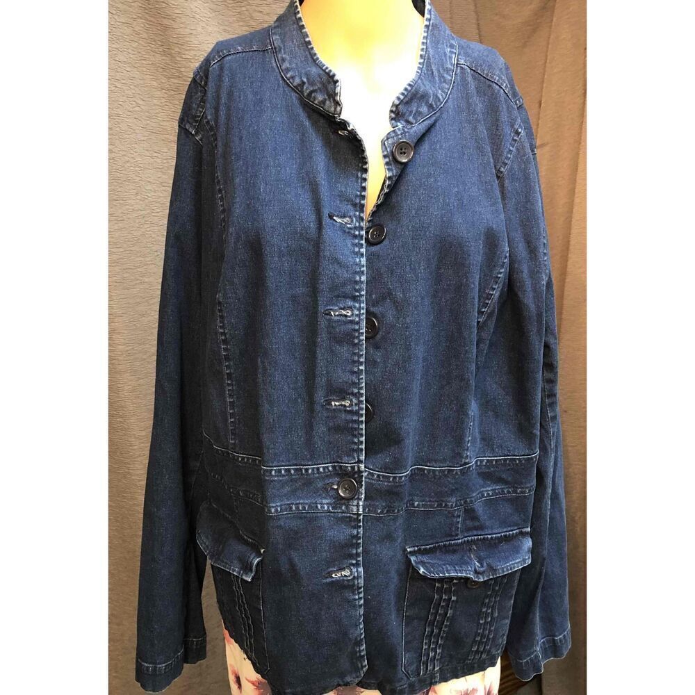 Faded Glory Blue Denim Jacket Button Front Collared Womens plus 26/28